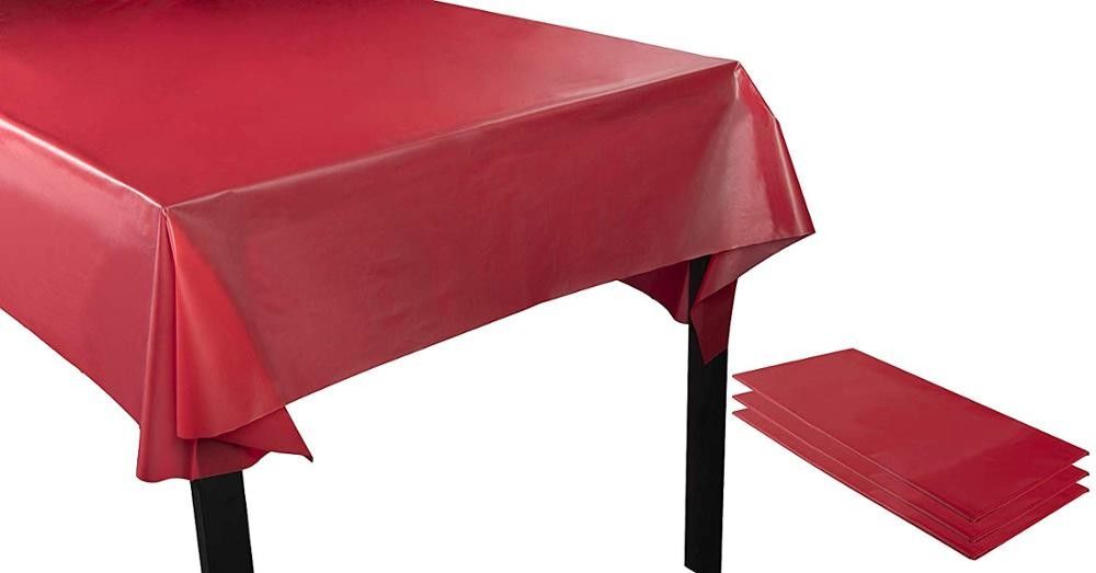 Tablecloth 5 Pack Red Disposable, Plastic Rectangle Tablecloth
